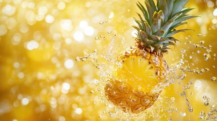 Poster - A pineapple splashes into water, creating an energetic and refreshing scene.