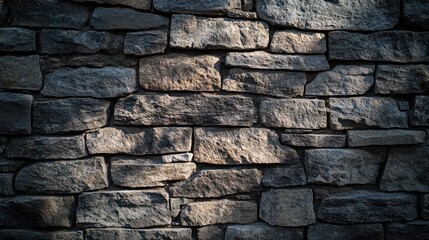 Poster - A textured stone wall with various shapes and shadows, creating a rustic appearance.