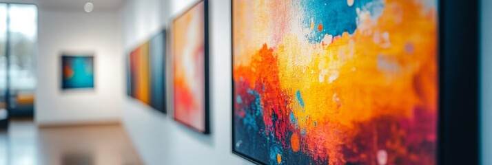 Wall Mural - vibrant graphic design poster displayed on a gallery wall, softly blurred background showcasing vari