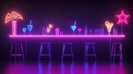 Sticker - A vibrant neon bar scene with colorful drinks and seating, evoking a lively nightlife atmosphere.