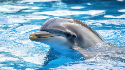 Wall Mural - A dolphin swimming gracefully in clear blue water.