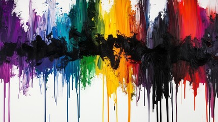 Poster - Vibrant abstract artwork featuring an array of colors blending with dramatic black streaks on a white background