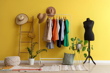 Wall Mural - Interior of dressing room with mannequin, ladder and clothes rack