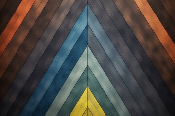 Colorful wood planks arranged in a geometric pattern creating a vibrant visual display indoors