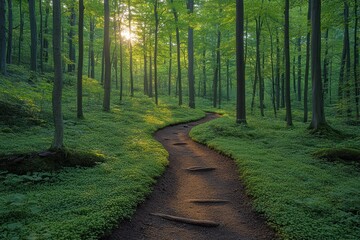 Canvas Print - Sunlit Path Through Lush Forest