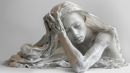 Sticker - White Sculpture of a Woman in a Draped Fabric Pose