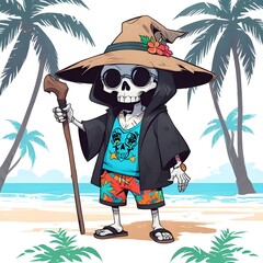 Wall Mural - Skeleton Tourist in Paradise