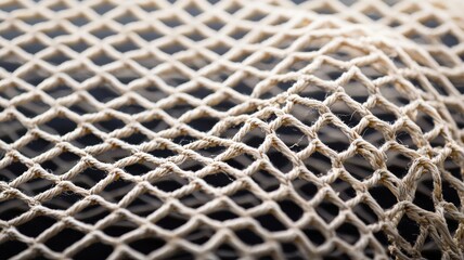 A close up of a white net with a black background