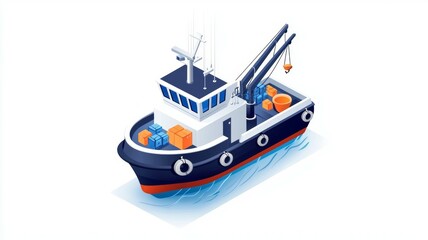 Wall Mural - A large blue boat with a crane on top