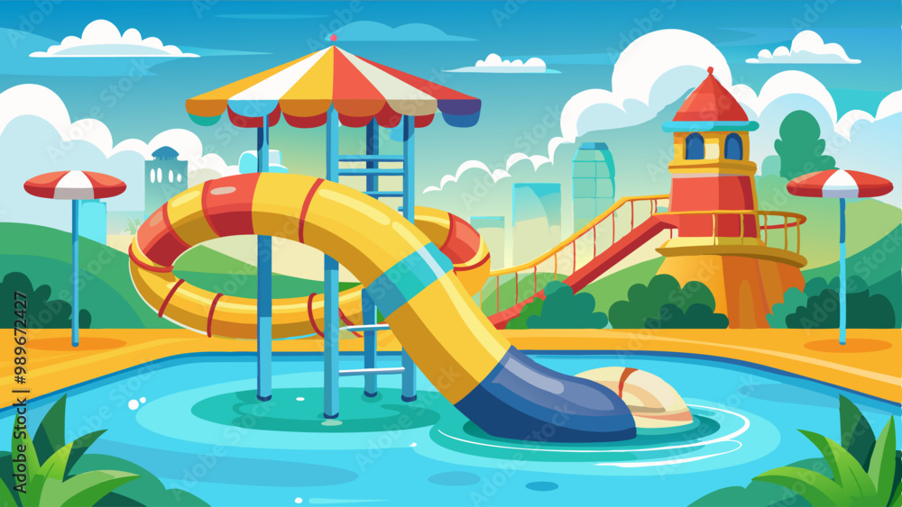 Water Slide With Pool In Summer Aqua Park Vector Background Waterpark