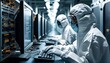 © ke - Scientist in Protective Gear Performing Semiconductor Research in Advanced High-Tech Laboratory Cleanroom