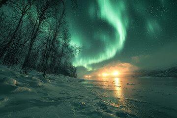 Poster - A spectacular display of the Northern Lights dancing across the Arctic sky, with vivid colors and patterns, creating a sense of wonder at nature's light show.