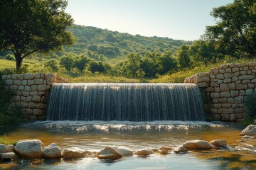 Canvas Print - Serene Waterfall in a Lush Valley