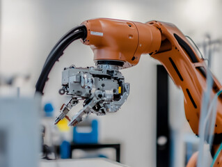 Robotic arm assembling parts on a production line.


