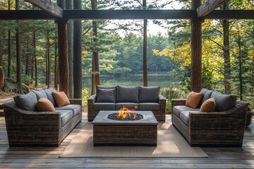 Canvas Print - Outdoor Living Space with Fire Pit