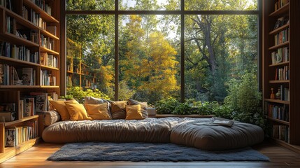 Sticker - Cozy Reading Nook with Forest View