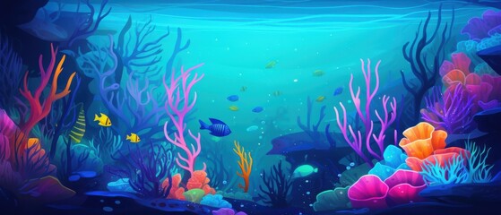 Wall Mural - Underwater Scene with Colorful Coral Reefs and Fish