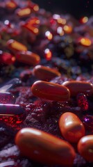 Wall Mural - abstract red capsules: a glowing scientific exploration