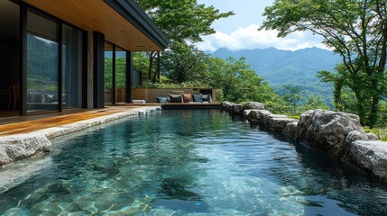 Canvas Print - Modern Villa with Infinity Pool Overlooking Lush Mountain Valley