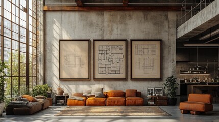 Wall Mural - Modern Loft Interior Design with Architectural Plans