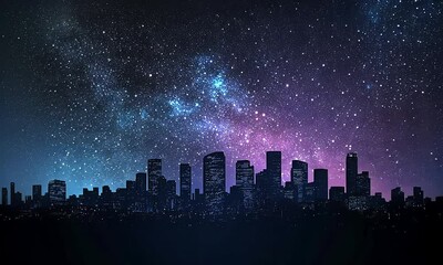 Wall Mural - starry night sky over city skyline silhouette with ai generated.