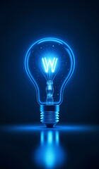 Wall Mural - Blue holographic glowing lightbulb with copy space.