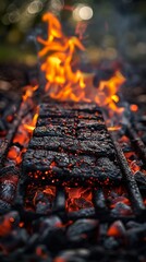 Close-up of Burning Charcoal on a Grill