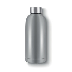 Wall Mural - Vector Realistic 3D Steel Blank Glossy Reusable Water Bottle with Silver Bung Closeup Isolated. Design Template of Packaging Mockup. Front View