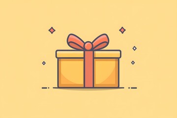 A minimalist isolated illustration of a gift box with a ribbon, representing retail or gifting services, using clean shapes and a vibrant color palette