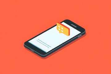 An isolated flat design of a smartphone with a messaging app open, using bold lines and simple icons to convey communication