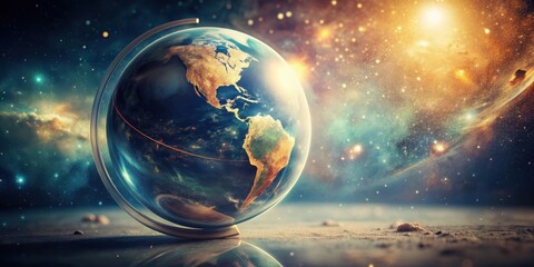 Wall Mural - Nostalgic vintage globe and galaxy blend in a double exposure art piece, nostalgic, vintage, globe, galaxy, blend