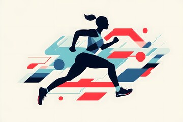 illustration of a person running, using bold shapes and clean lines to represent fitness or motion