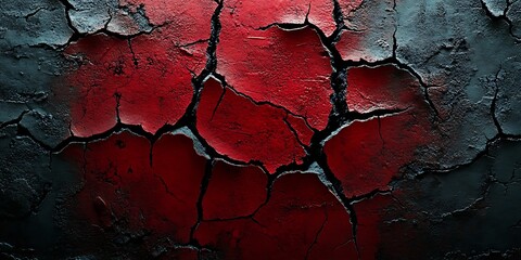 Canvas Print - Cracked red and black textured surface background.