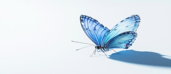 Wall Mural - A Blue Morpho Butterfly on a White Background