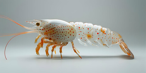 Translucent Shrimp with Orange Spots in Copy Space