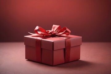 red gift box with red ribbon and bow in a isolated background