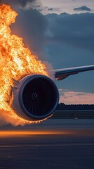 Wall Mural - jet engine of modern aircraft in fire.