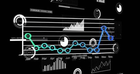 Poster - Image of data processing over black background