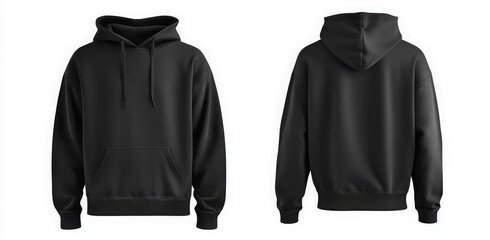 Blank black hoodie template. Hoodie sweatshirt long sleeve with clipping path, hoody for design mockup for print, isolated on white background.