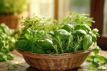 Wall Mural - Fresh Herbs in Basket