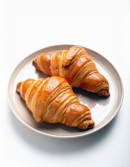 Two Freshly Baked Croissants on a Plate