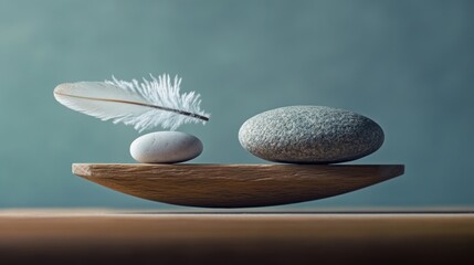 Canvas Print - Zen Stones and a Feather in Balance