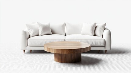 Sticker - White Sofa and Wooden Coffee Table in Minimalist Interior