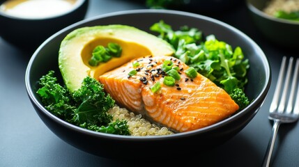 Sticker - Healthy Salmon Bowl with Avocado and Greens