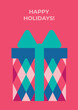 © Lina_vector - Minimalistic bright Christmas background with gift box with rhombus ornament and bow. Flyer, banner, postcard, invitation