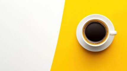 Wall Mural - Coffee Cup on a Yellow and White Background