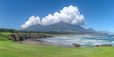 Dramatic Clouds Over Oceanside Golf Course with Mountain View