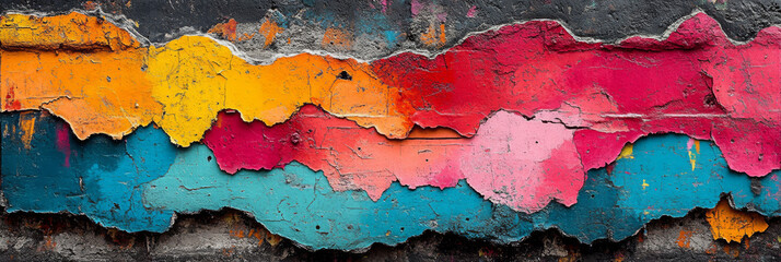 Canvas Print - Colorful layers of peeling paint on a textured wall.