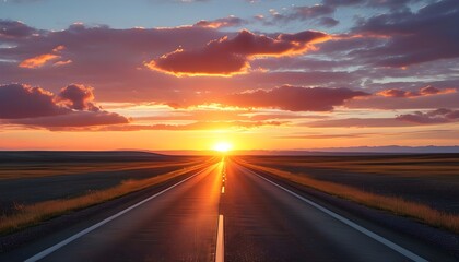 Scenic Open Road at Sunset Symbolizing Hope, New Beginnings, and Adventure