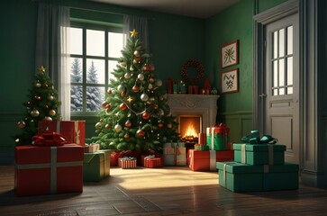 Wall Mural - christmas tree with presents